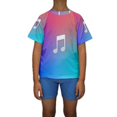 Tunes Sign Orange Purple Blue White Music Notes Kids  Short Sleeve Swimwear