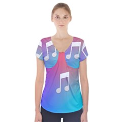 Tunes Sign Orange Purple Blue White Music Notes Short Sleeve Front Detail Top by Alisyart