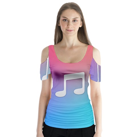 Tunes Sign Orange Purple Blue White Music Notes Butterfly Sleeve Cutout Tee  by Alisyart