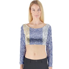 Flower Floral Grey Blue Gold Tulip Long Sleeve Crop Top