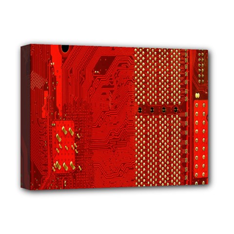 Computer Texture Red Motherboard Circuit Deluxe Canvas 16  X 12   by Simbadda