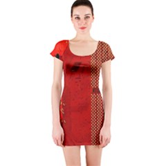 Computer Texture Red Motherboard Circuit Short Sleeve Bodycon Dress by Simbadda