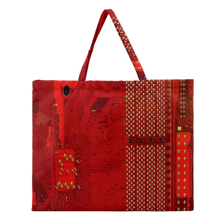 Computer Texture Red Motherboard Circuit Zipper Large Tote Bag