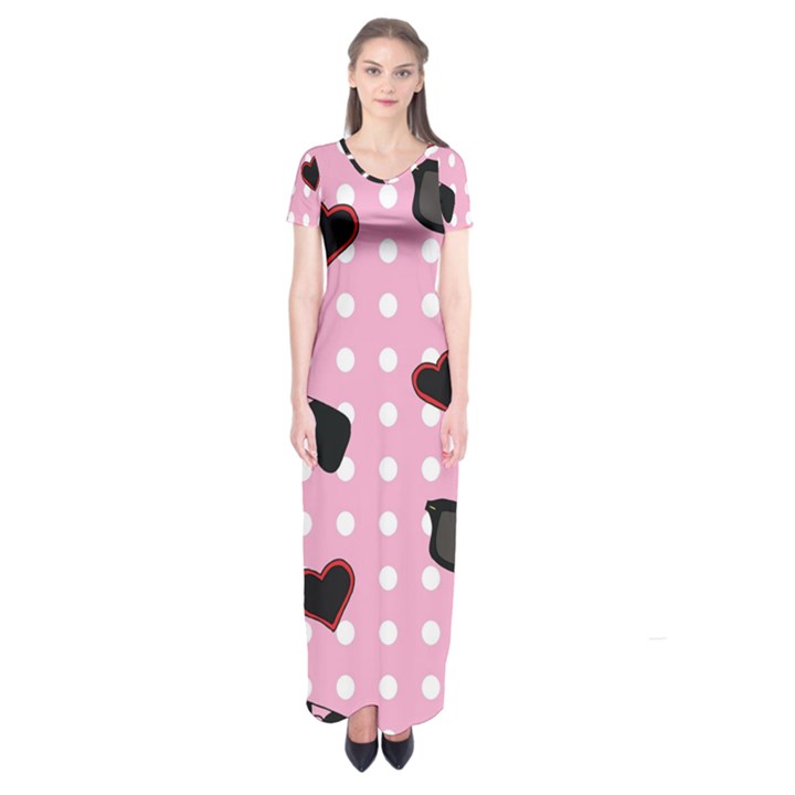 Pisunglass Tech Pink Pattern Short Sleeve Maxi Dress
