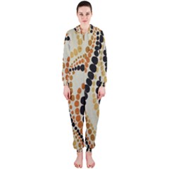 Polka Dot Texture Fabric 70s Orange Swirl Cloth Pattern Hooded Jumpsuit (ladies)  by Simbadda