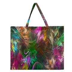 Fractal Texture Abstract Messy Light Color Swirl Bright Zipper Large Tote Bag by Simbadda
