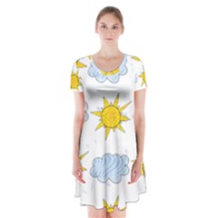 Sunshine Tech White Short Sleeve V-neck Flare Dress