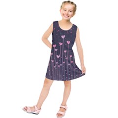 Pink Hearts On Black Background Kids  Tunic Dress by TastefulDesigns