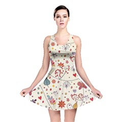 Spring Floral Pattern With Butterflies Reversible Skater Dress