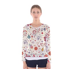 Spring Floral Pattern With Butterflies Women s Long Sleeve Tee