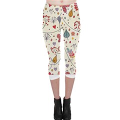 Spring Floral Pattern With Butterflies Capri Leggings 