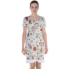 Spring Floral Pattern With Butterflies Short Sleeve Nightdress