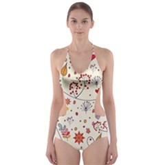 Spring Floral Pattern With Butterflies Cut-out One Piece Swimsuit by TastefulDesigns