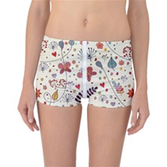 Spring Floral Pattern With Butterflies Reversible Bikini Bottoms