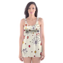 Spring Floral Pattern With Butterflies Skater Dress Swimsuit