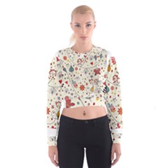 Spring Floral Pattern With Butterflies Women s Cropped Sweatshirt