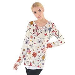 Spring Floral Pattern With Butterflies Women s Tie Up Tee