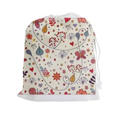 Spring Floral Pattern With Butterflies Drawstring Pouches (XXL)