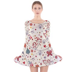 Spring Floral Pattern With Butterflies Long Sleeve Velvet Skater Dress