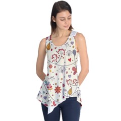 Spring Floral Pattern With Butterflies Sleeveless Tunic