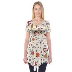 Spring Floral Pattern With Butterflies Short Sleeve Tunic 