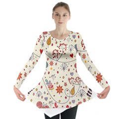 Spring Floral Pattern With Butterflies Long Sleeve Tunic 