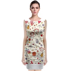 Spring Floral Pattern With Butterflies Classic Sleeveless Midi Dress