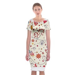 Spring Floral Pattern With Butterflies Classic Short Sleeve Midi Dress