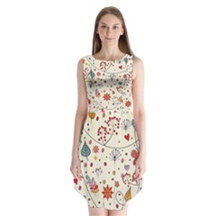 Spring Floral Pattern With Butterflies Sleeveless Chiffon Dress  