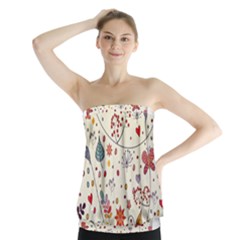 Spring Floral Pattern With Butterflies Strapless Top