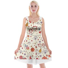 Spring Floral Pattern With Butterflies Reversible Velvet Sleeveless Dress