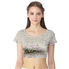 Cherry Blossom Short Sleeve Crop Top (tight Fit) by Valentinaart