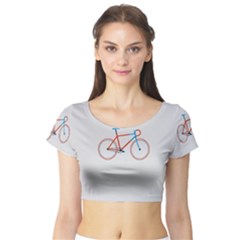 Bicycle Sports Drawing Minimalism Short Sleeve Crop Top (tight Fit) by Simbadda