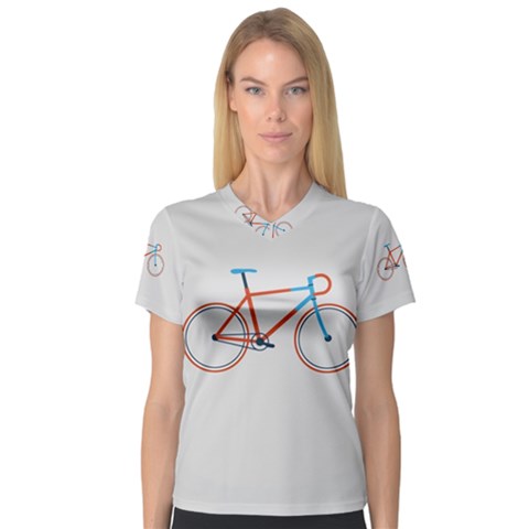 Bicycle Sports Drawing Minimalism Women s V-neck Sport Mesh Tee by Simbadda