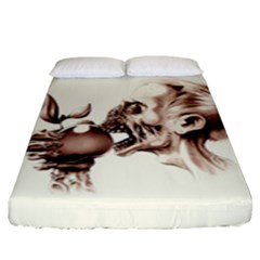 Zombie Apple Bite Minimalism Fitted Sheet (king Size) by Simbadda