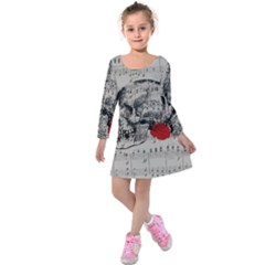 Skull And Rose  Kids  Long Sleeve Velvet Dress by Valentinaart