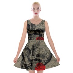 Skull And Rose  Velvet Skater Dress by Valentinaart