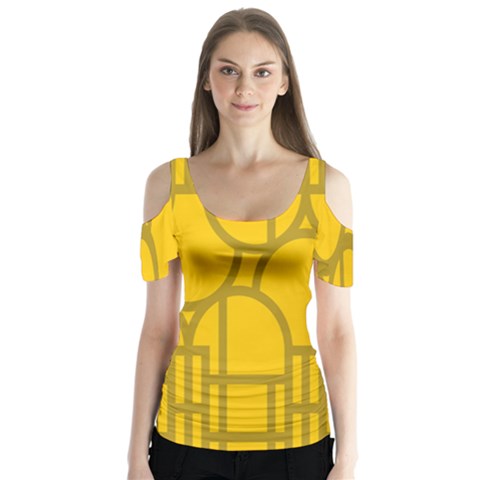 The Michigan Pattern Yellow Butterfly Sleeve Cutout Tee  by Simbadda