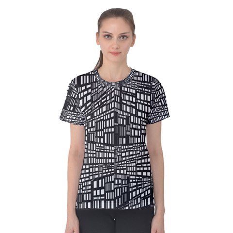 Recursive Subdivision Between 5 Source Lines Screen Black Women s Cotton Tee by Simbadda