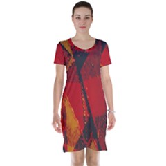 Surface Line Pattern Red Short Sleeve Nightdress by Simbadda