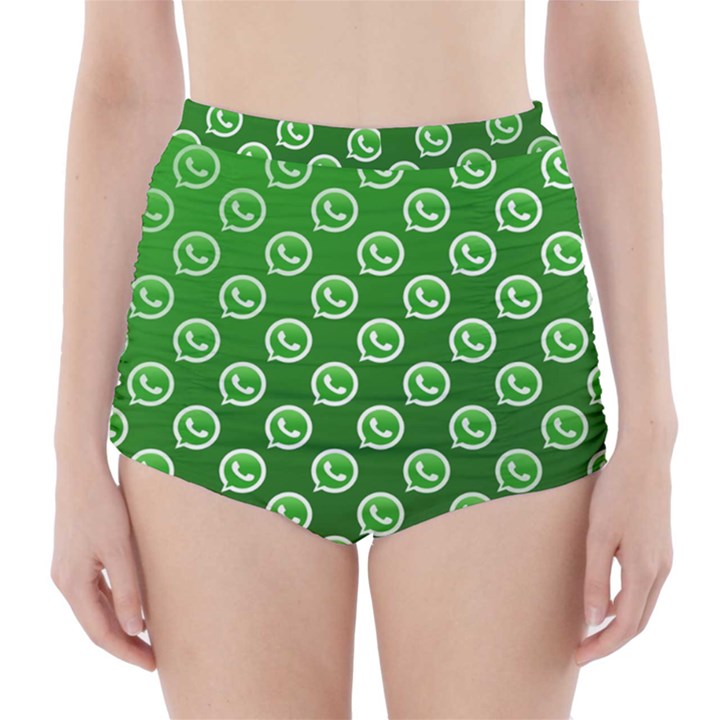 Whatsapp Logo Pattern High-Waisted Bikini Bottoms