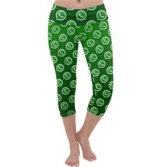 Whatsapp Logo Pattern Capri Yoga Leggings by Simbadda