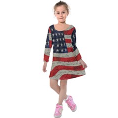 Vintage American Flag Kids  Long Sleeve Velvet Dress by Valentinaart