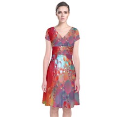 Texture Spots Circles Short Sleeve Front Wrap Dress by Simbadda