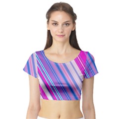 Line Obliquely Pink Short Sleeve Crop Top (tight Fit) by Simbadda