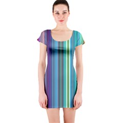 Color Stripes Short Sleeve Bodycon Dress by Simbadda