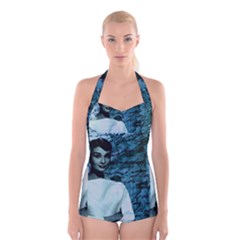 Audrey Hepburn Boyleg Halter Swimsuit  by Valentinaart