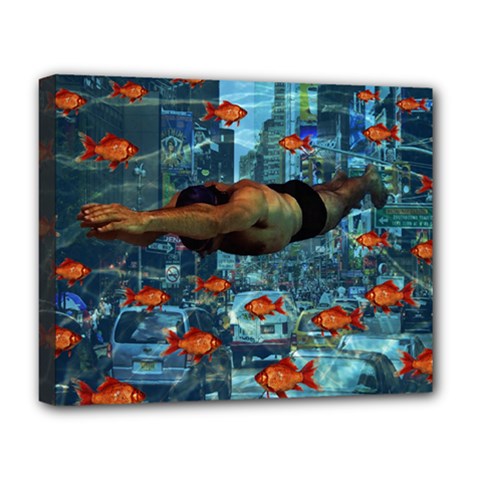 Urban Swimmers   Deluxe Canvas 20  X 16   by Valentinaart