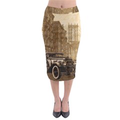 Vintage Old Car Midi Pencil Skirt