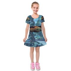 Urban Swimmers   Kids  Short Sleeve Velvet Dress by Valentinaart
